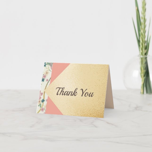 Tarjeta De Agradecimiento Boda elegante y moderno de pincel de oro (Anverso)