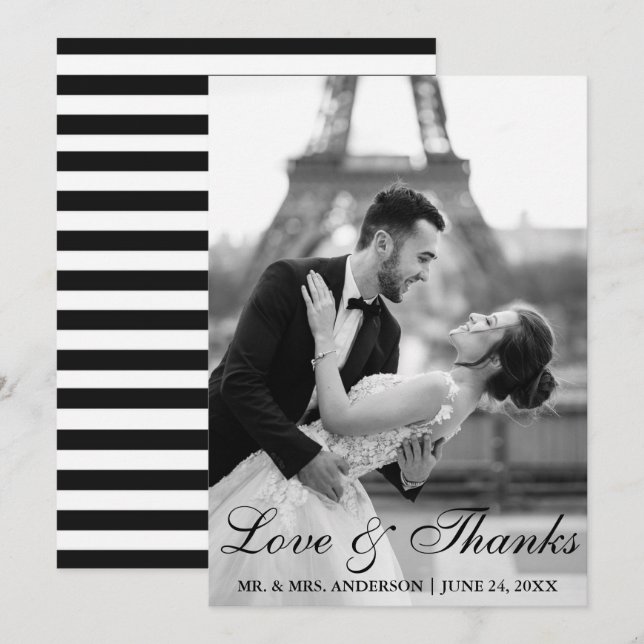Tarjeta De Agradecimiento Boda elegante y moderno Foto Amor y Gracias S (Anverso / Reverso)