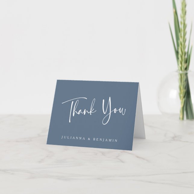 Tarjeta De Agradecimiento Boda elegante y personalizado de pizarra azul (Anverso)