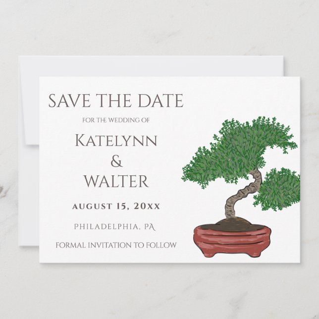 Tarjeta De Agradecimiento Boda en árbol Bonsai japonesa salva la fecha (Anverso)