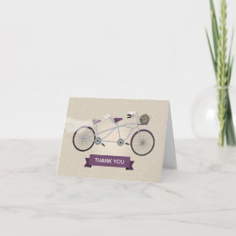 Tarjeta De Agradecimiento Boda en Bicicleta Tandem de Lino Falso Ciruela