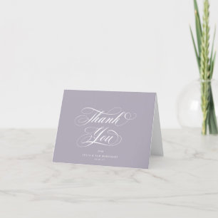 Tarjeta De Agradecimiento Boda en blanco de guión elegante morado suave