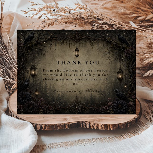 Tarjeta De Agradecimiento Boda en bosque gótico de madera oscura (Subido por el creador)