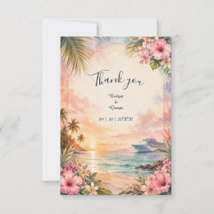 Tarjeta De Agradecimiento Boda en crucero al atardecer tropical Bahía de Hib