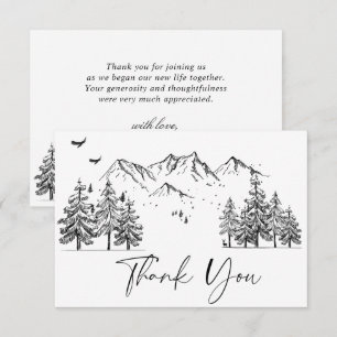 Tarjeta De Agradecimiento Boda en el bosque de montañas dibujadas a mano