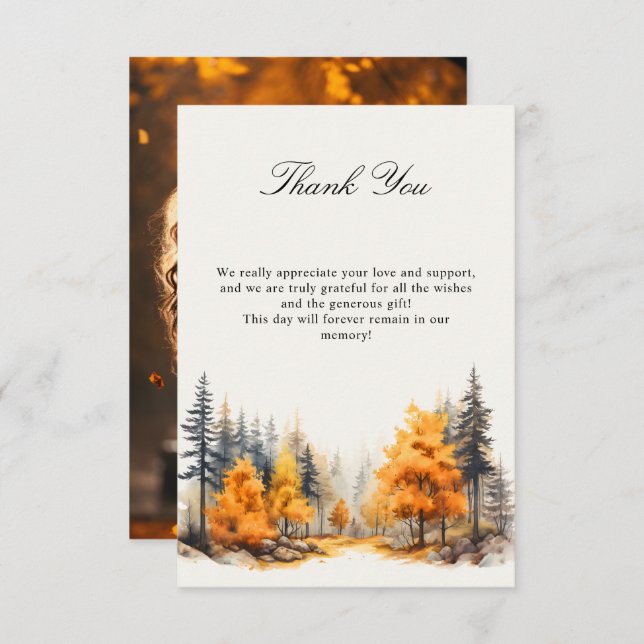 Tarjeta De Agradecimiento Boda en el bosque de otoño Foto (Anverso / Reverso)