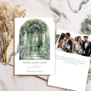 Tarjeta De Agradecimiento Boda en el hermoso Jardín Botánico Verde Elegante