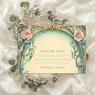 Tarjeta De Agradecimiento Boda en el jardín azul rubor
