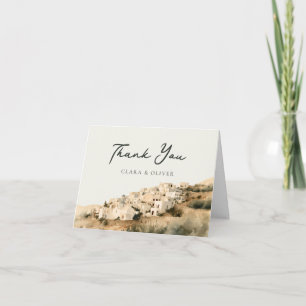 Tarjeta De Agradecimiento Boda en el pueblo blanco de Santorini en arenisca
