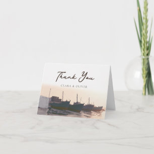 Tarjeta De Agradecimiento Boda en el puerto de las Islas Griegas con barcos