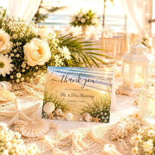 Tarjeta De Agradecimiento Boda en la playa con olas del océano azul tropical