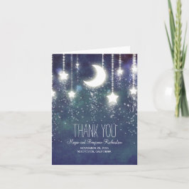 Tarjeta De Agradecimiento Boda Encantada de Luna y Estrellas Azul Marino Agr