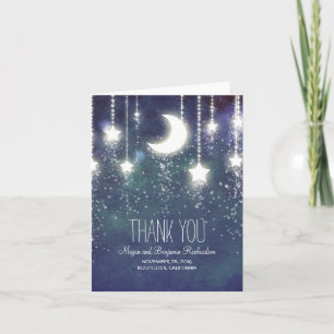 Tarjeta De Agradecimiento Boda Encantada de Luna y Estrellas Azul Marino Agr