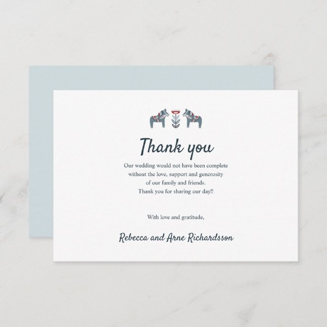 Tarjeta De Agradecimiento Boda Escandinavo Folk Art Dala Horse gracias (Anverso / Reverso)