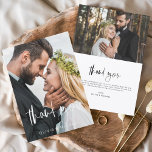 Tarjeta De Agradecimiento Boda Escrito A Mano Gracias 2 Fotos<br><div class="desc">Tarjetas de agradecimiento escritas a mano por el boda que tienen una foto en la parte delantera y trasera. Las tarjetas Fall, Autumn, Spring Summer, Winter Gracias contienen una moderna tipografía de escritura cursiva con letras blancas y negras que son elegantes, simples y modernas para usar después de la minimalista...</div>
