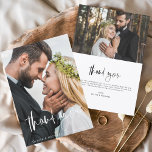 Tarjeta De Agradecimiento Boda Escrito A Mano Gracias 2 Fotos<br><div class="desc">Tarjetas de agradecimiento escritas a mano por el boda que tienen una foto en la parte delantera y trasera. Las tarjetas Fall, Autumn, Spring Summer, Winter Gracias contienen una moderna tipografía de escritura cursiva con letras blancas y negras que son elegantes, simples y modernas para usar después de la minimalista...</div>