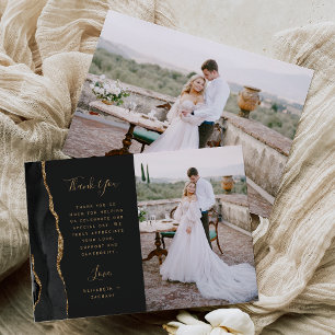 Tarjeta De Agradecimiento Boda Escritura Dorada Ágata Negra Foto