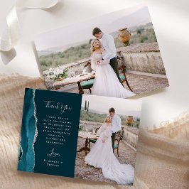 Tarjeta De Agradecimiento Boda Escritura Plata Ágata Azul Verde Teñido Foto