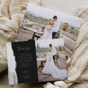 Tarjeta De Agradecimiento Boda Escritura Rosa Dorado Ágata Gris Blanco Foto
