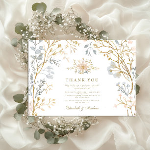 Tarjeta De Agradecimiento Boda Escudo floral neutra elegante