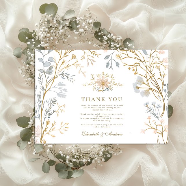 Tarjeta De Agradecimiento Boda Escudo floral neutra elegante (Subido por el creador)