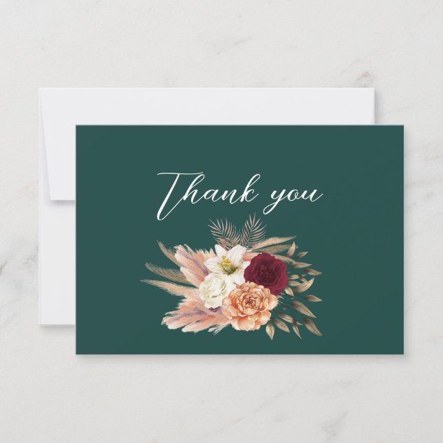 Tarjeta De Agradecimiento Boda Esmeralda Burdeos (Anverso)