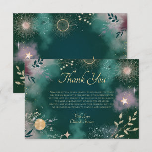 Tarjeta De Agradecimiento Boda Esmeralda de la Luna Mágica Celestial y las E