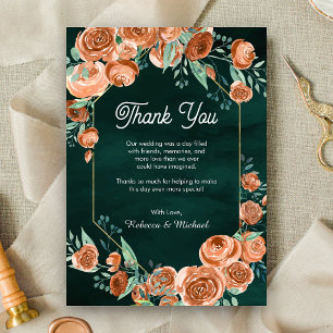 Tarjeta De Agradecimiento Boda esmeralda verde floral de terracota