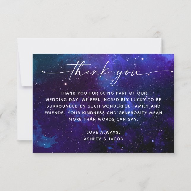 Tarjeta De Agradecimiento Boda Espacial Celestial | Astronomía Noche Estrell (Anverso)