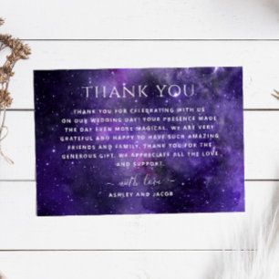 Tarjeta De Agradecimiento Boda Espacial en la Galaxia Púrpura   Noche Celest