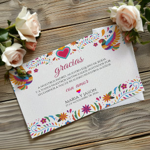 Tarjeta De Agradecimiento Boda Española Botánica Flores Coloridas Fiesta