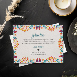 Tarjeta De Agradecimiento Boda Española Fiesta Elegante Colorida Floral