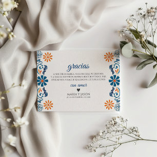Tarjeta De Agradecimiento Boda Española Fiesta Floral Elegante Naranja Azul