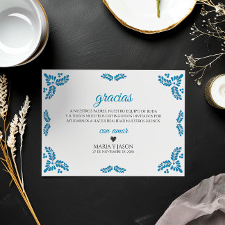 Tarjeta De Agradecimiento Boda Española Minimalista Talavera Turquesa