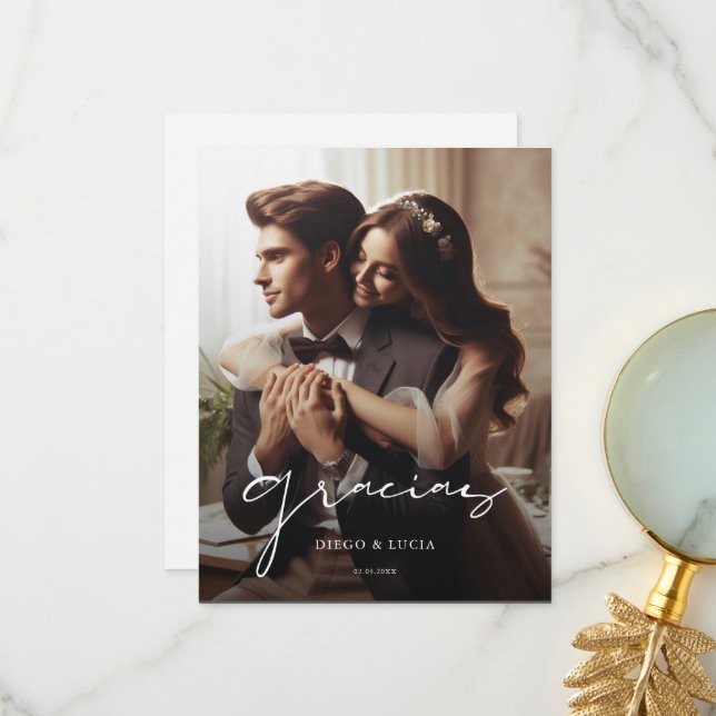Tarjeta De Agradecimiento Boda española simple | Moderno Boda Gracias Photo (Anverso/Reverso In Situ)