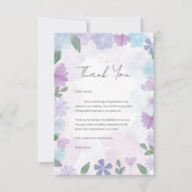 Tarjeta De Agradecimiento Boda estético de acuarela floral (Anverso)