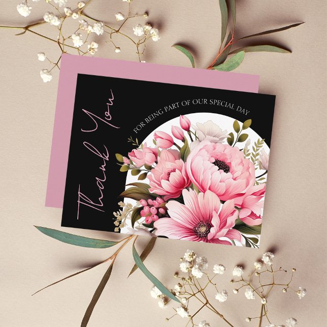 Tarjeta De Agradecimiento Boda estético floral negro arca rosada oscuro (Subido por el creador)