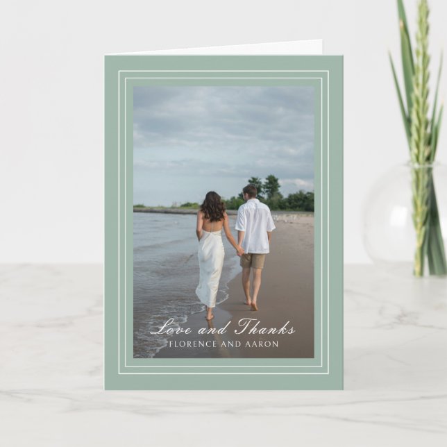 Tarjeta De Agradecimiento Boda eterno tradicional de foto verde sabio (Anverso)