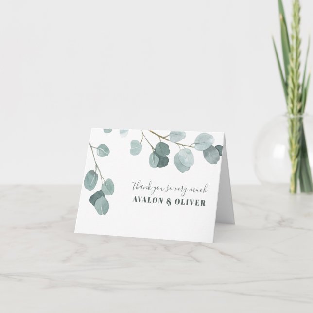 Tarjeta De Agradecimiento Boda Eucalyptus del dólar plateado (Anverso)