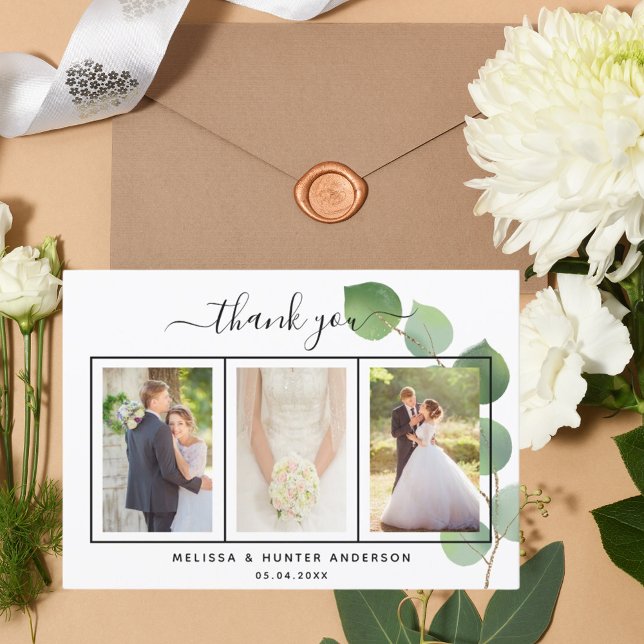 Tarjeta De Agradecimiento Boda eucalyptus greenerenerenery foto guión elegan (Subido por el creador)