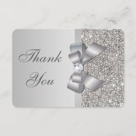Tarjeta De Agradecimiento Boda Faux Silver Sequins Bow Gracias