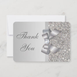 Tarjeta De Agradecimiento Boda Faux Silver Sequins Bow Gracias