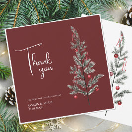 Tarjeta De Agradecimiento Boda festivo de Navidades de invierno verdes de Bo