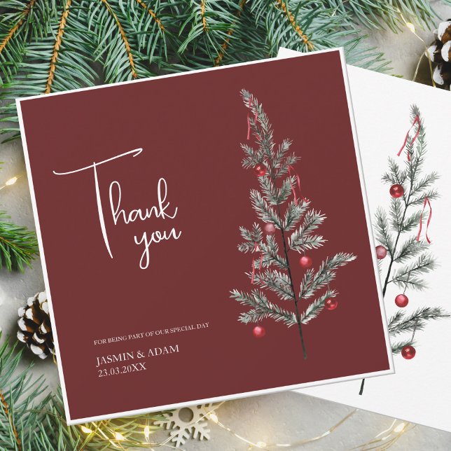 Tarjeta De Agradecimiento Boda festivo de Navidades de invierno verdes de Bo (Subido por el creador)