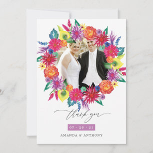 Tarjeta De Agradecimiento Boda Fiesta Floral Acuarela Foto