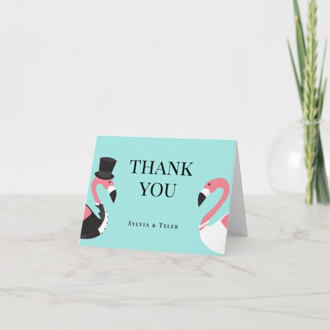 Tarjeta De Agradecimiento Boda Flamingo (Anverso)