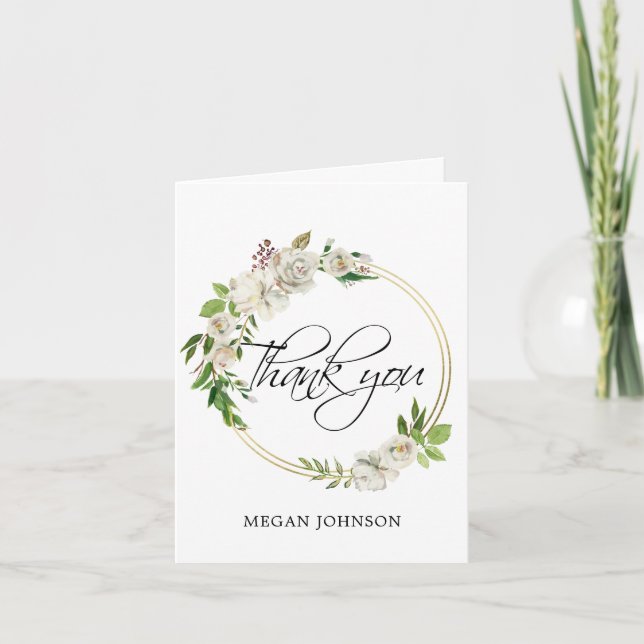 Tarjeta De Agradecimiento Boda floral acuarela antiguo blanco MATRIMONIO (Anverso)