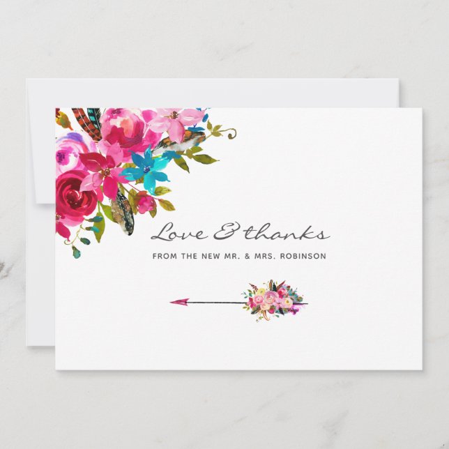 Tarjeta De Agradecimiento Boda floral acuarela Boho Moda (Anverso)