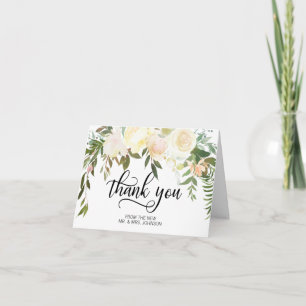 Tarjeta De Agradecimiento Boda Floral acuarela Crema Marfil Rosa