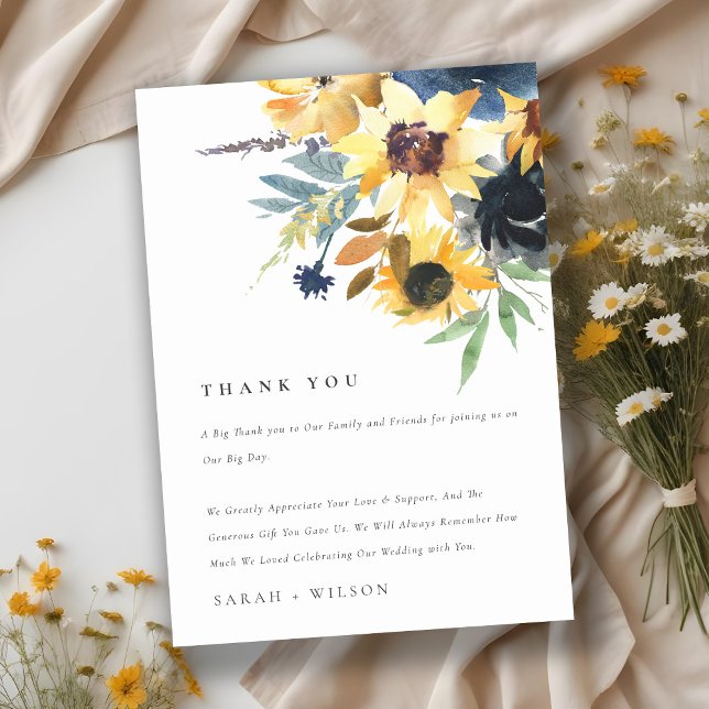 Tarjeta De Agradecimiento Boda floral acuarela de girasol de la marina amari (Subido por el creador)